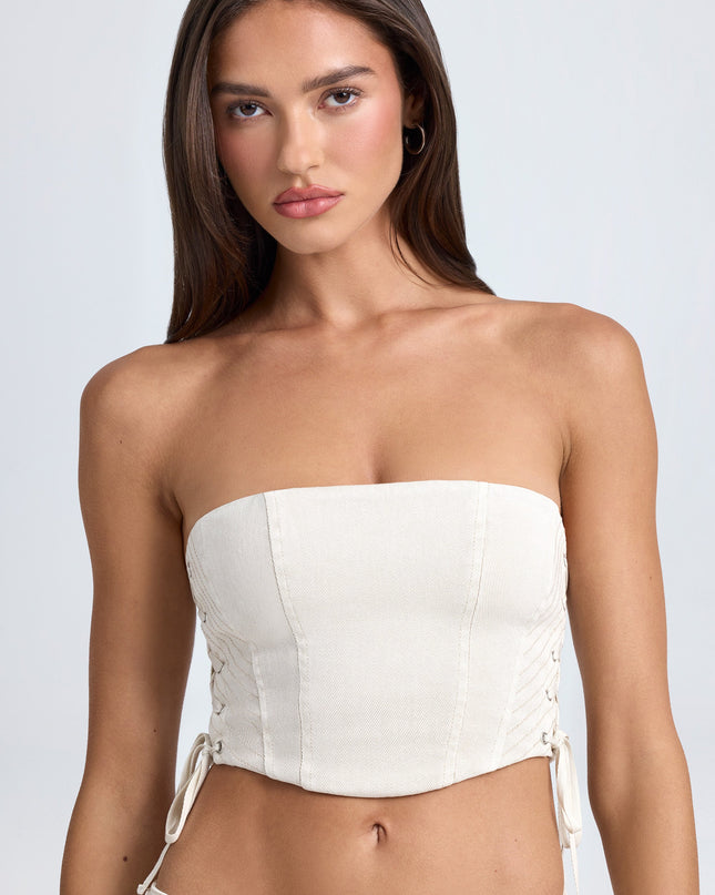 Ecru Bandeau Lace-Up Corset Crop Top
