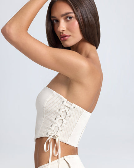 Ecru Bandeau Lace-Up Corset Crop Top
