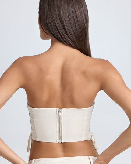 Ecru Bandeau Lace-Up Corset Crop Top