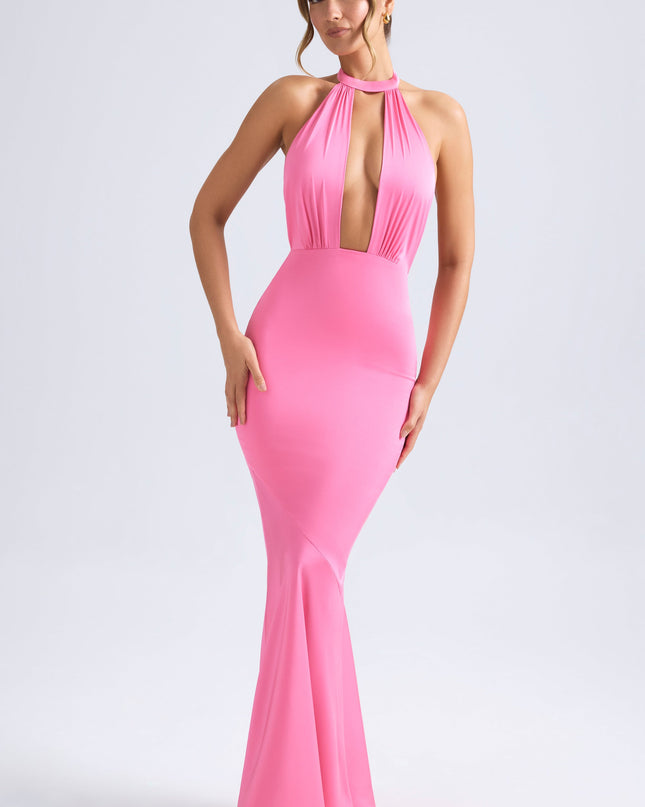 Hot Pink Halterneck Fishtail Gown