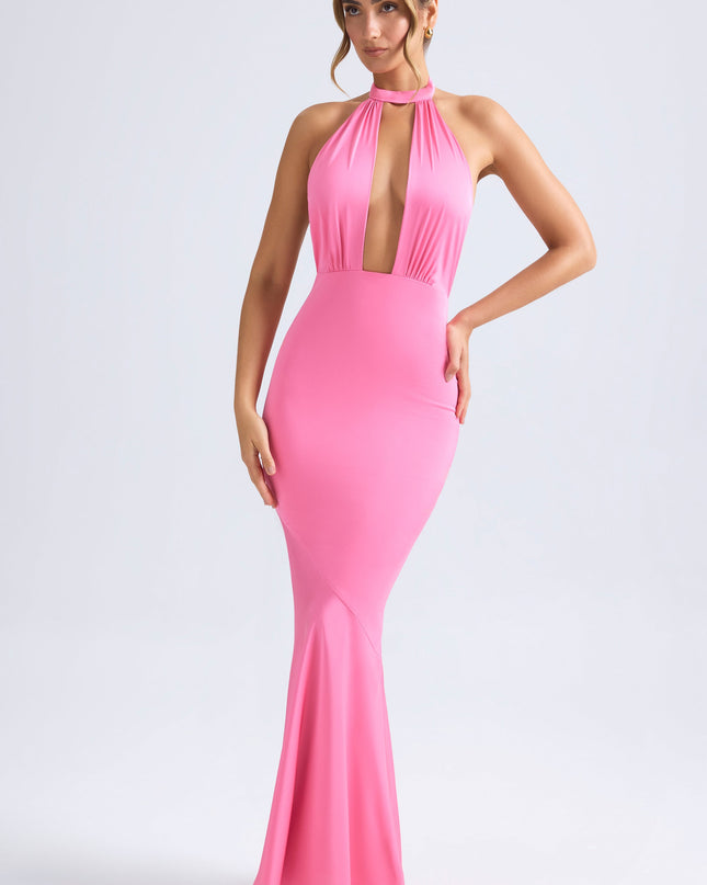 Hot Pink Halterneck Fishtail Gown