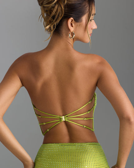 Pear Green Embellished Strap-Back Bandeau Top