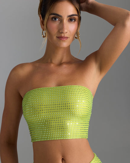 Pear Green Embellished Strap-Back Bandeau Top