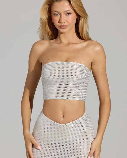White Embellished Strap-Back Bandeau Top