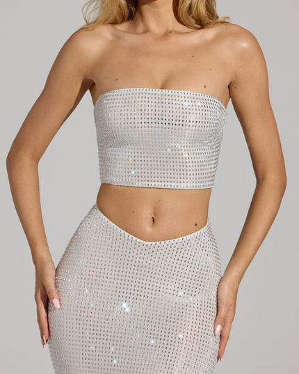 White Embellished Strap-Back Bandeau Top