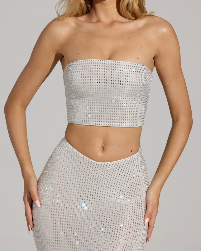 White Embellished Strap-Back Bandeau Top