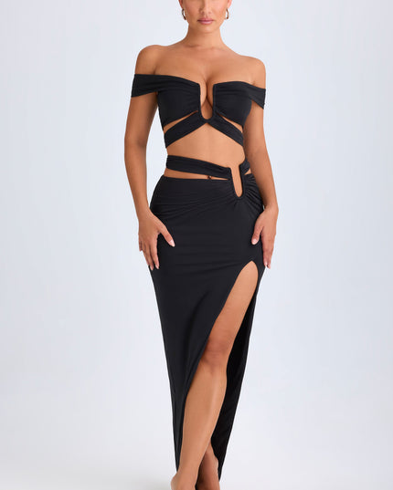 Black Cut-Out Off-Shoulder Crop Top