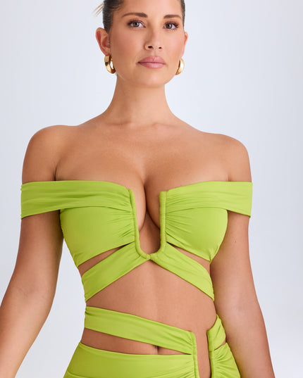 Lime Green Cut-Out Off-Shoulder Crop Top