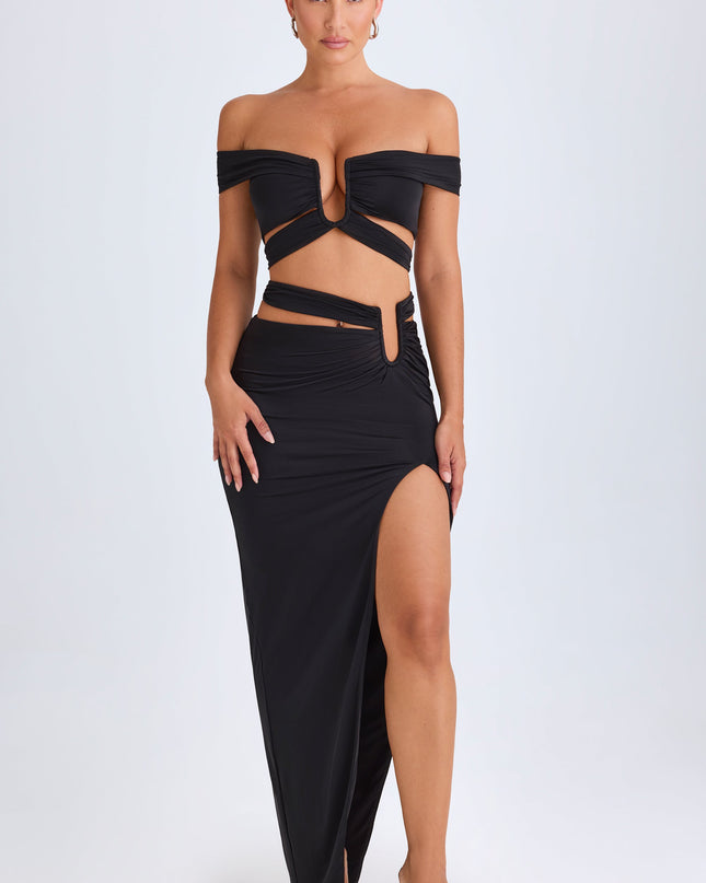 Black Asymmetric Cut-Out Maxi Skirt