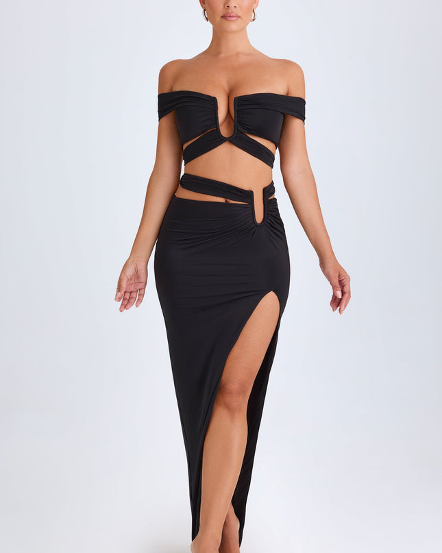 Black Asymmetric Cut-Out Maxi Skirt