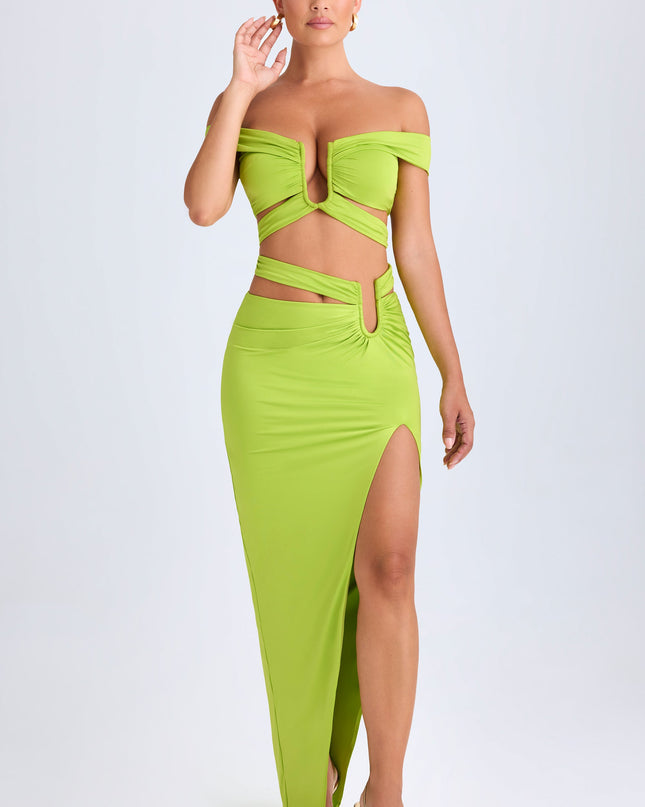 Lime Green Asymmetric Cut-Out Maxi Skirt
