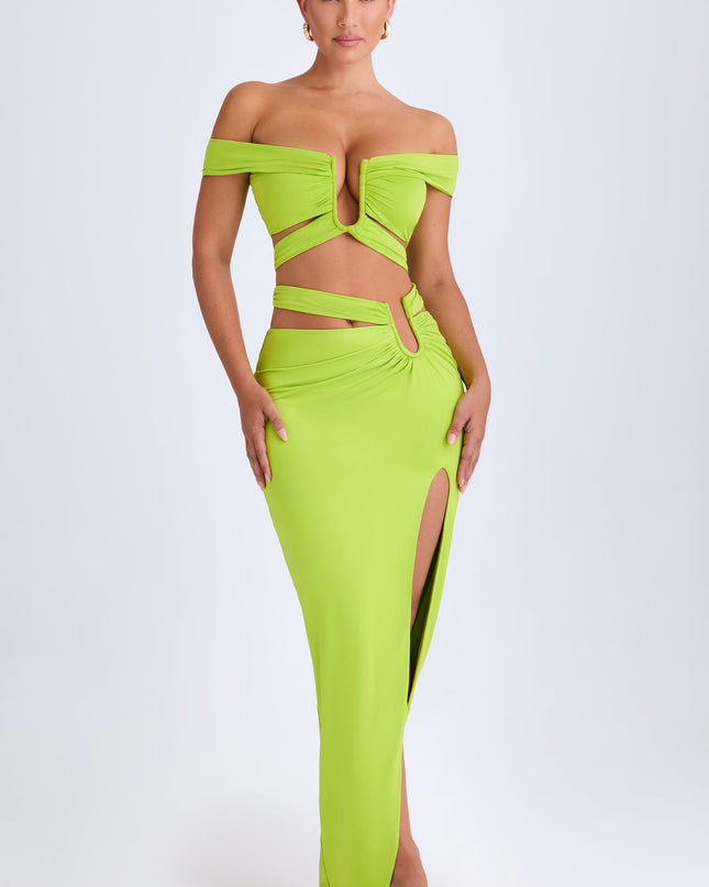 Lime Green Asymmetric Cut-Out Maxi Skirt
