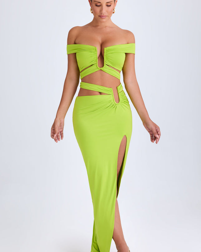 Lime Green Asymmetric Cut-Out Maxi Skirt