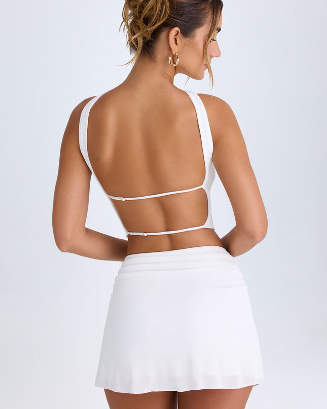 White Ruched Mid-Rise Mini Skirt