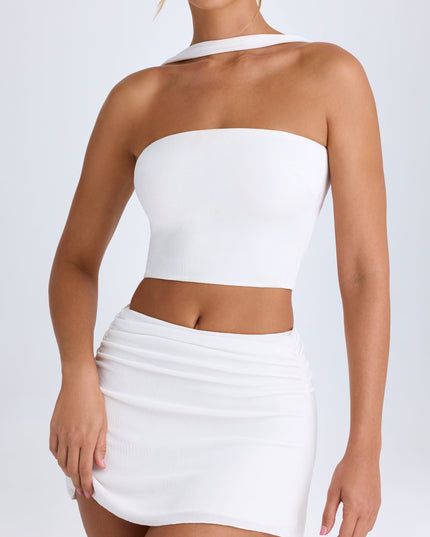 White Ruched Mid-Rise Mini Skirt