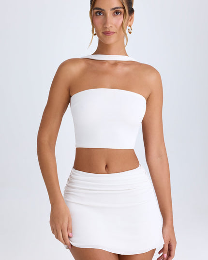 White Ruched Mid-Rise Mini Skirt