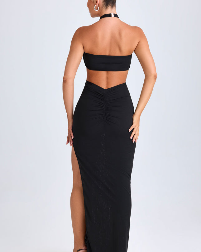 Black Hardware Detail Cut-Out Halterneck Maxi Dress