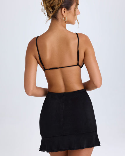 Black Ruffle-Trim Cut-Out Mini Dress