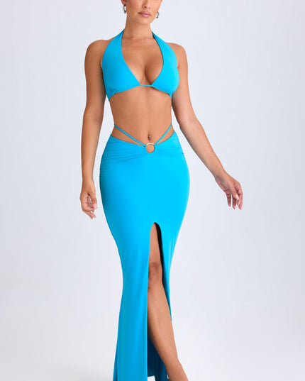 Aqua Blue Hardware-Detail Mid-Rise Maxi Skirt