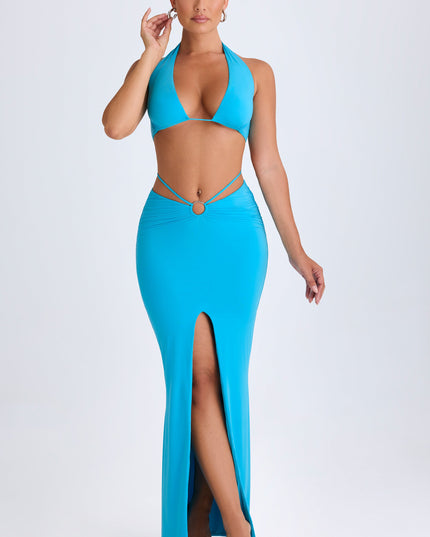 Aqua Blue Hardware-Detail Mid-Rise Maxi Skirt