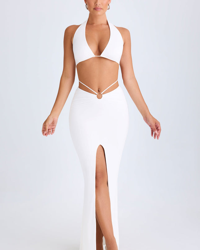 White Hardware-Detail Mid-Rise Maxi Skirt
