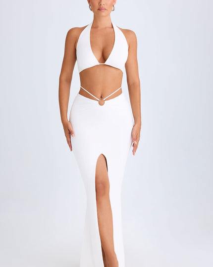 White Hardware-Detail Mid-Rise Maxi Skirt