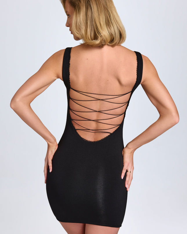 Black Modal Lace-Trim Bodycon Mini Dress
