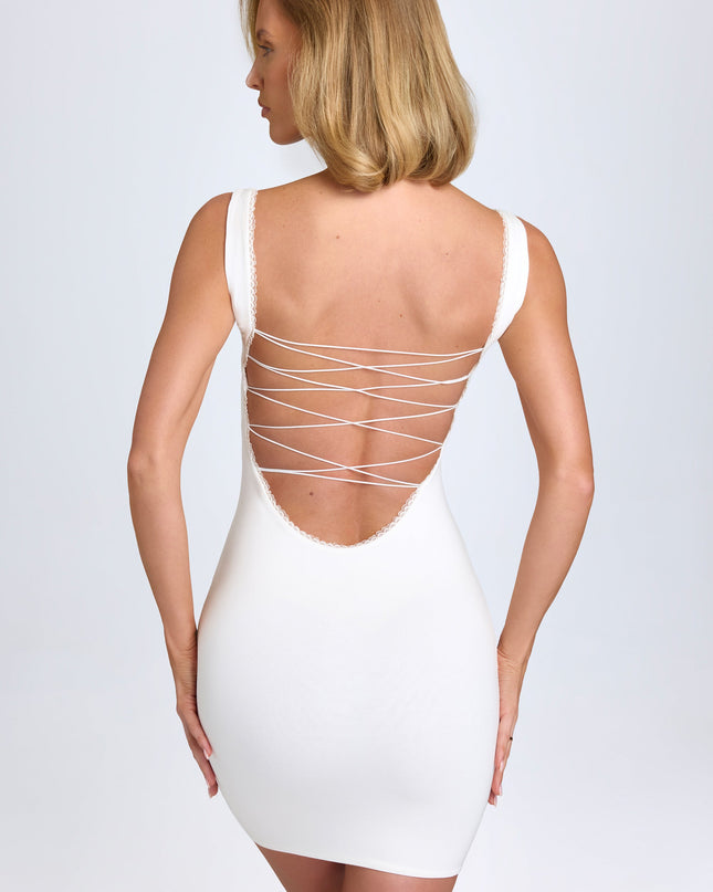 White Modal Lace-Trim Bodycon Mini Dress