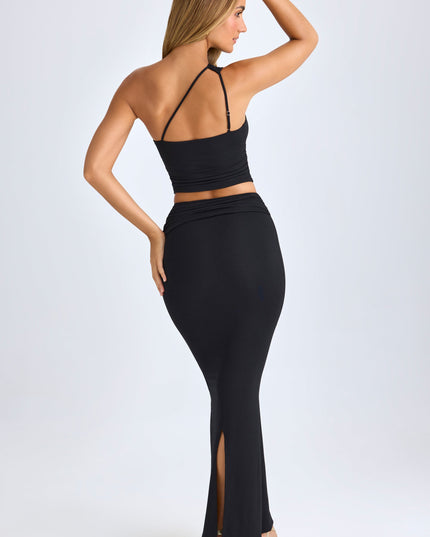 Black Modal Twist-Front Maxi Skirt