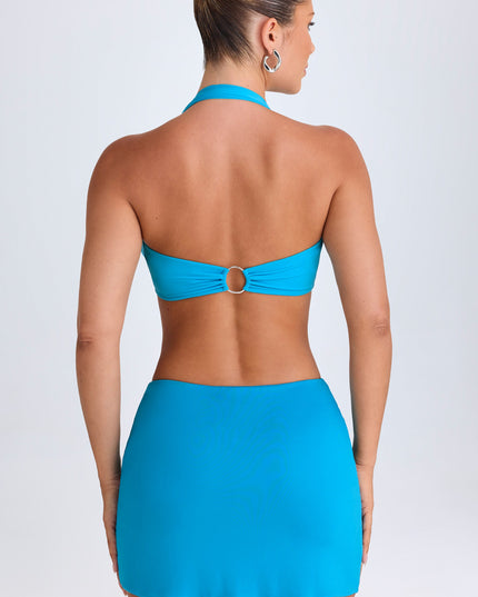 Aqua Blue Mid-Rise Micro Mini Skirt