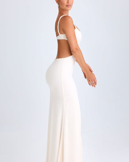 White Ruffle-Appliqué Cut-Out Maxi Dress
