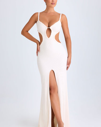 White Ruffle-Appliqué Cut-Out Maxi Dress