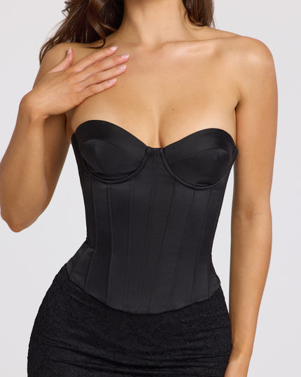 Black Satin Lace-Up Corset Top