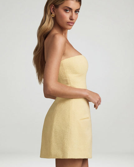 Pastel Yellow Sweetheart-Neck Strapless Structured Mini Dress