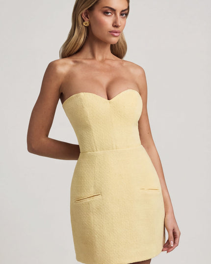 Pastel Yellow Sweetheart-Neck Strapless Structured Mini Dress