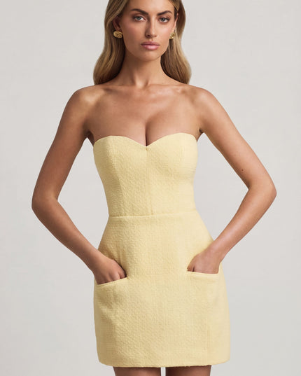 Pastel Yellow Sweetheart-Neck Strapless Structured Mini Dress