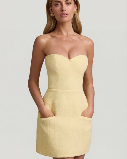 Pastel Yellow Sweetheart-Neck Strapless Structured Mini Dress