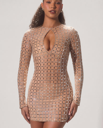 Honey Embellished Semi-Sheer Cut-Out Mini Dress