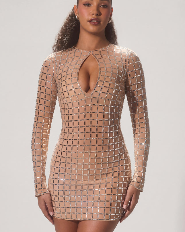 Honey Embellished Semi-Sheer Cut-Out Mini Dress
