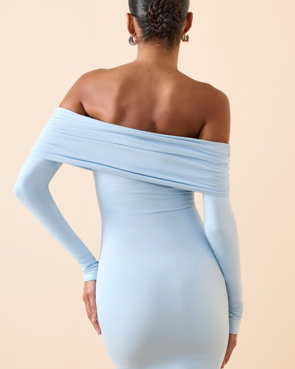 Ice Blue Modal Off-Shoulder Mini Dress