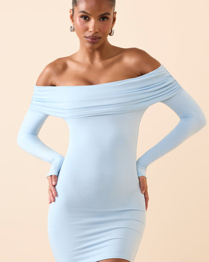 Ice Blue Modal Off-Shoulder Mini Dress