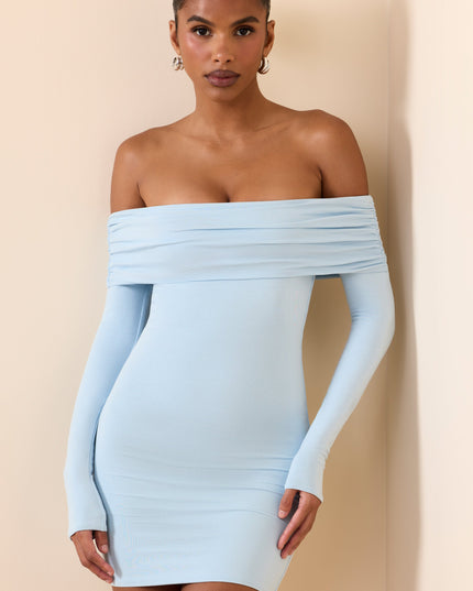 Ice Blue Modal Off-Shoulder Mini Dress