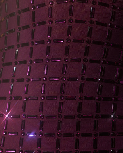 Deep Purple Embellished Plunge Semi-Sheer Mini Dress