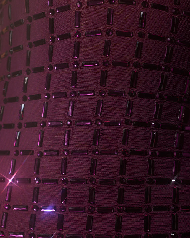 Deep Purple Embellished Plunge Semi-Sheer Mini Dress