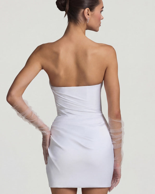 White Ruched Corset Mini Dress