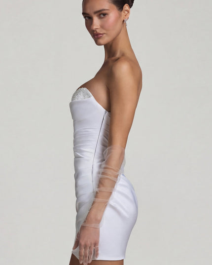 White Ruched Corset Mini Dress