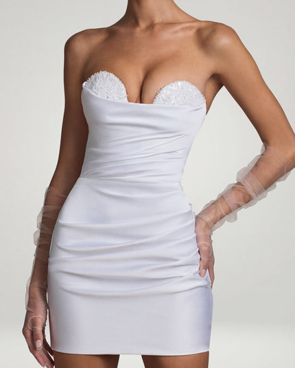 White Ruched Corset Mini Dress