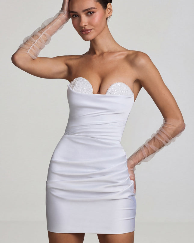 White Ruched Corset Mini Dress