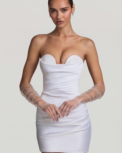 White Ruched Corset Mini Dress
