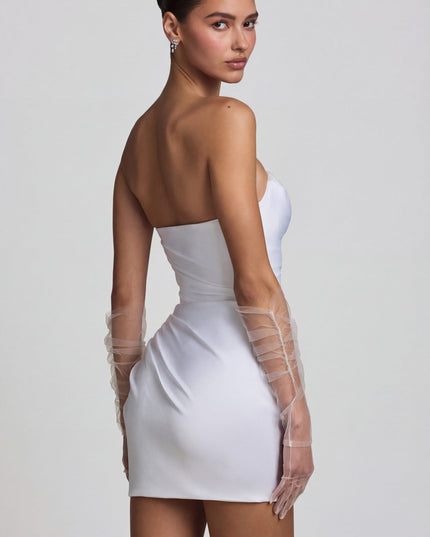 White Ruched Corset Mini Dress